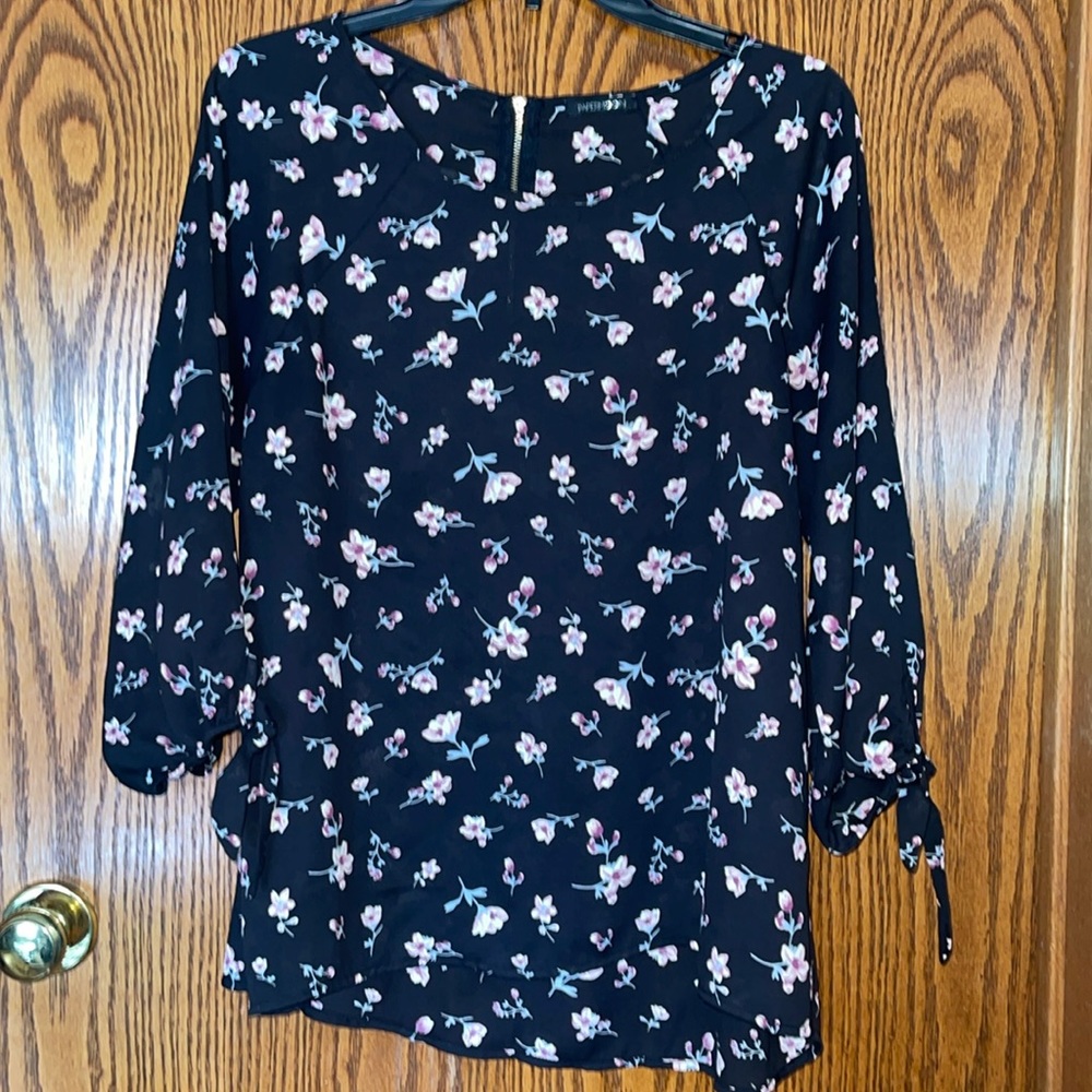 Papermoon Shirt Women’s Small Pink Floral Patterned Blouse “Larie” Tie Sleeve L